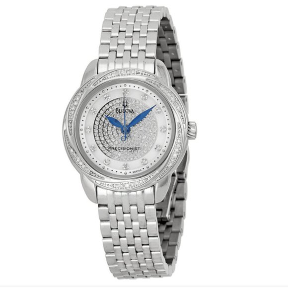 NWT! BULOVA 96R154 PRECISIONIST BRIGHTWATER SWIRL DIAMOND ENCRUSTED WATCH
